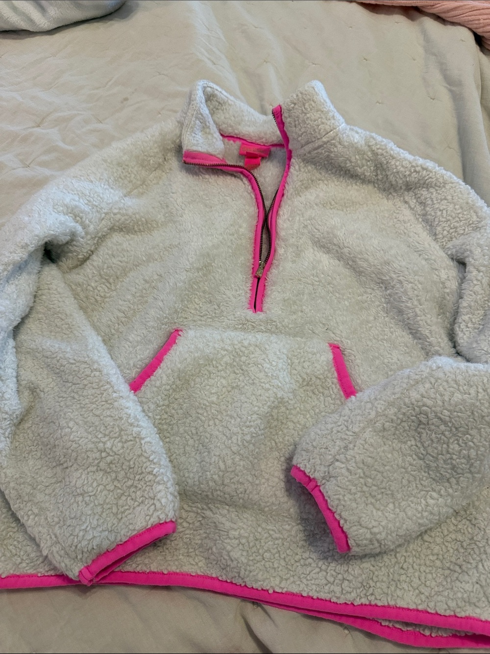 Lilly Pulitzer girls sherpa Half-Zip Pullover Jacket with Pink Trim